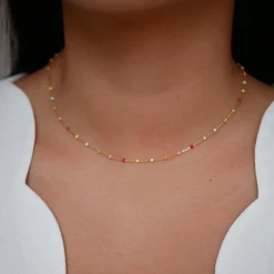 Enamel Lola Forgyldt Halskæde -  N55G Rainbow