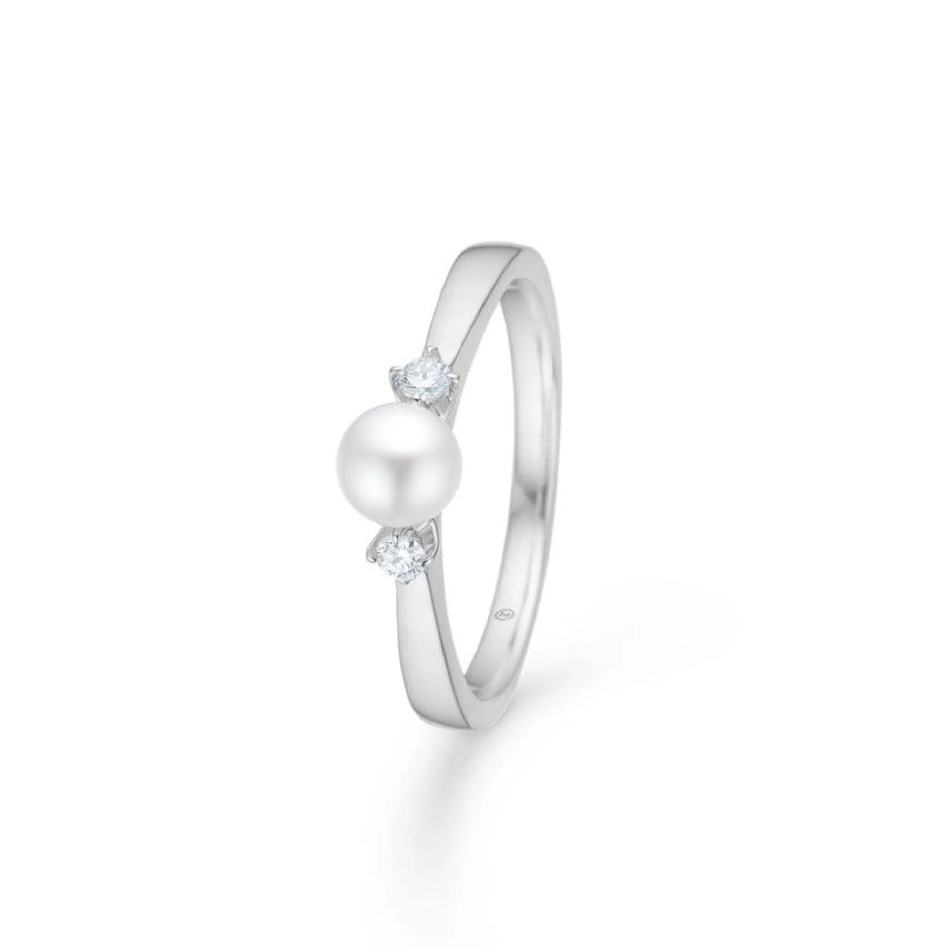 Mads Z 14kt Hvidguld Crown Trinity Pearl Ring 0.08ct W.Si