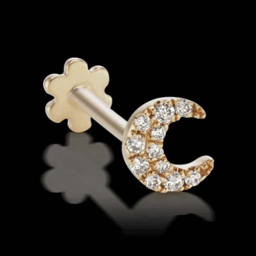 MARIA TASH Small Diamond Moon Threaded Stud 18k