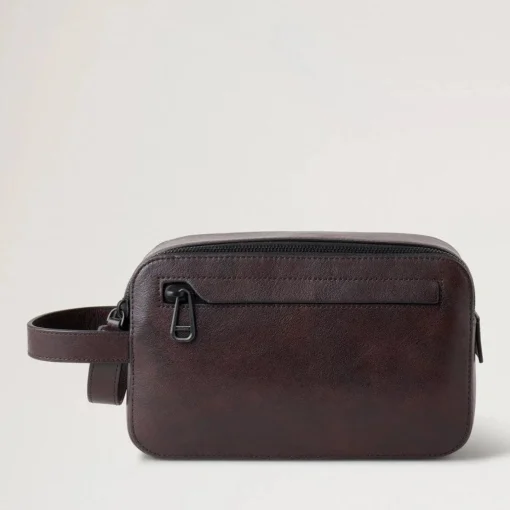Mulberry Double Zip Wash Case Two Tone Leather Dark Chokolate