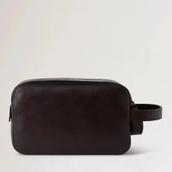 Mulberry Double Zip Wash Case Two Tone Leather Dark Chokolate