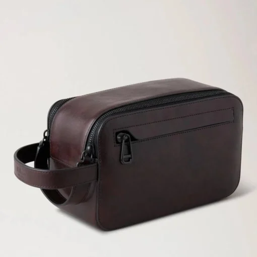 Mulberry Double Zip Wash Case Two Tone Leather Dark Chokolate