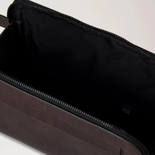Mulberry Double Zip Wash Case Two Tone Leather Dark Chokolate