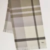 Mulberry Large Check Merino Wool Scarf Eggshell & Olive Merino Wool