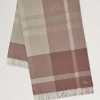 Mulberry Large Check Merino Wool Scarf Autumn Rose & Powder Rose Merino Wool