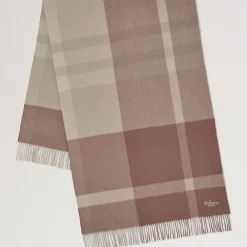 Mulberry Large Check Merino Wool Scarf Autumn Rose & Powder Rose Merino Wool