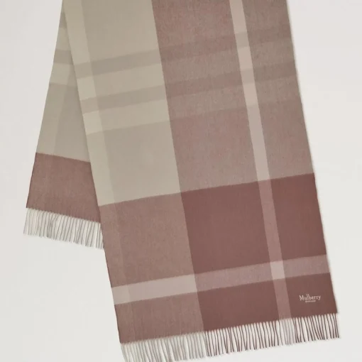 Mulberry Large Check Merino Wool Scarf Autumn Rose & Powder Rose Merino Wool
