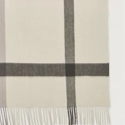Mulberry Large Check Merino Wool Scarf Eggshell & Olive Merino Wool