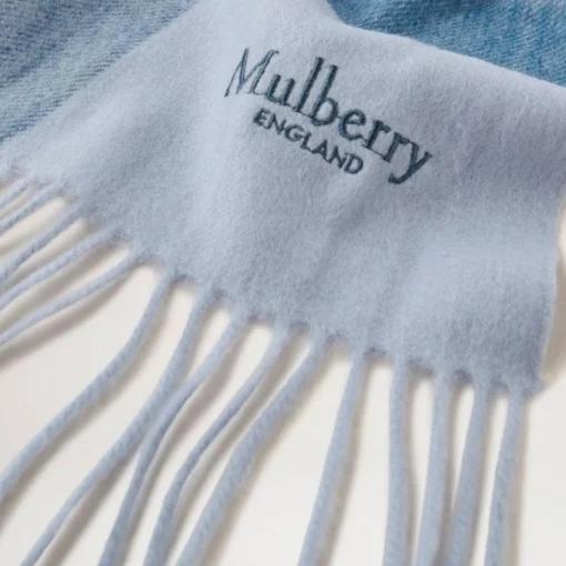 Mulberry Large Check Merino Wool Scarf Poplin Blue-White