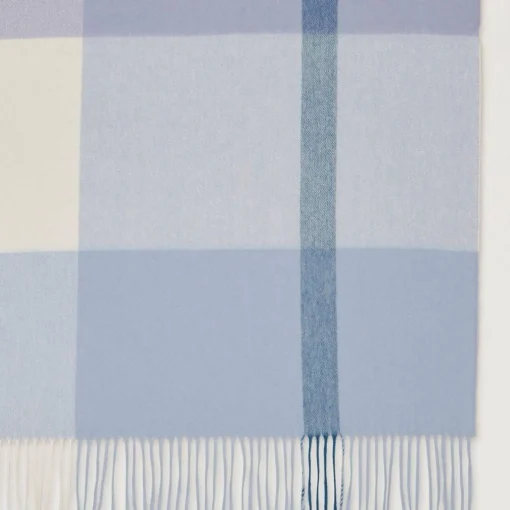 Mulberry Large Check Merino Wool Scarf Poplin Blue-White