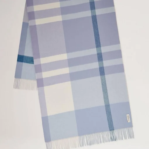 Mulberry Large Check Merino Wool Scarf Poplin Blue-White