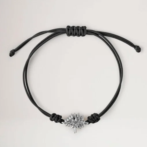Mulberry Tree Cord Bracelet - Black Sterling & Silver