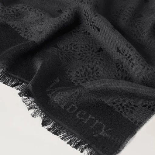 Mulberry Tree Rectangular Scarf Black Cotton Silk Blend
