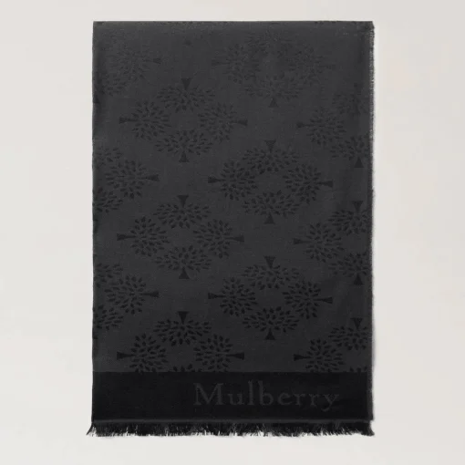Mulberry Tree Rectangular Scarf Black Cotton Silk Blend